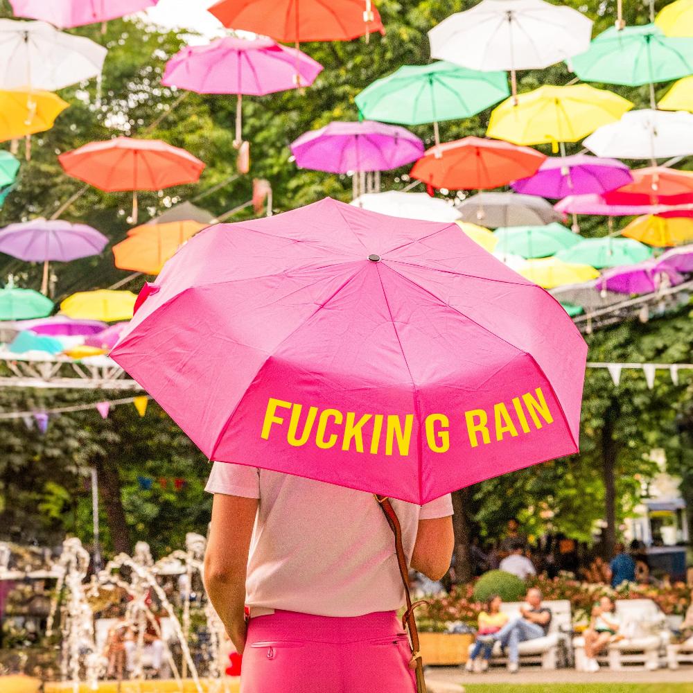 Fisura Paraguas Plegable "Fucking Rain" Rosa