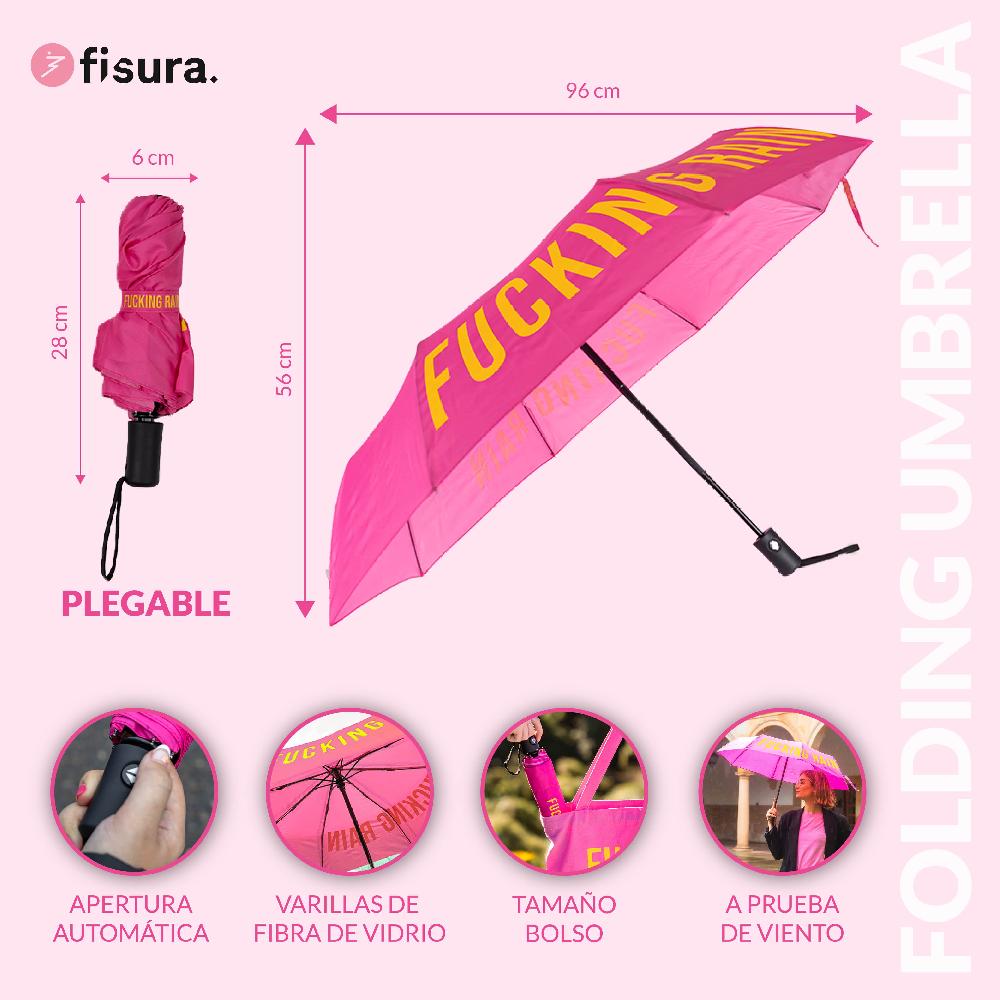 Fisura Paraguas Plegable "Fucking Rain" Rosa