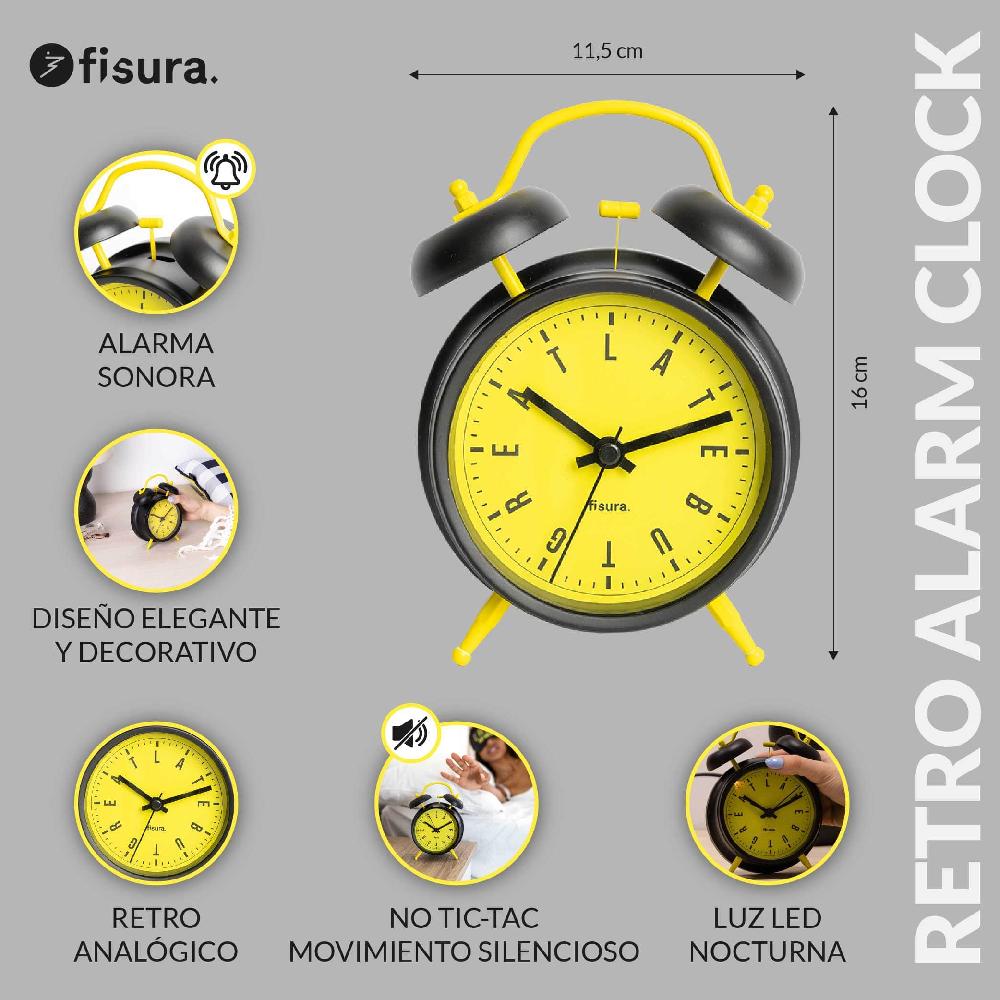 Fisura Reloj Despertador Retro Amarillo & Negro