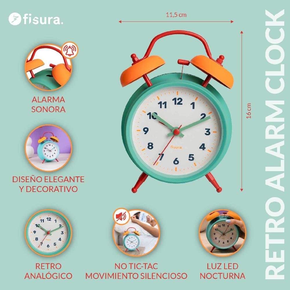 Fisura Reloj Despertador Retro Azul Y Amarillo