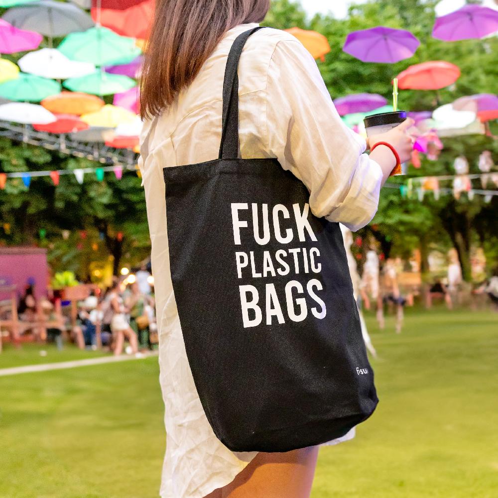Fisura Tote Bag Original “fuck Plastic Bag" Negra