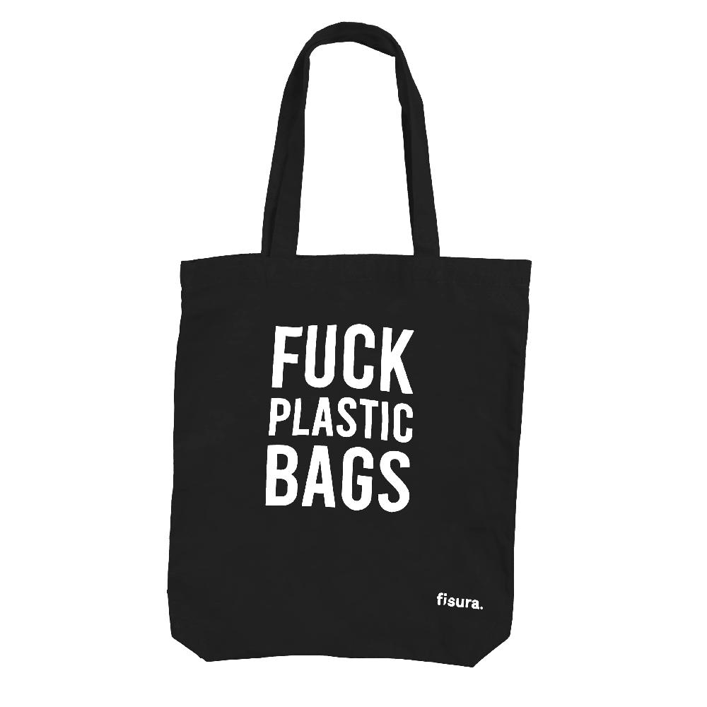Fisura Tote bag original “fuck plastic bag" negra