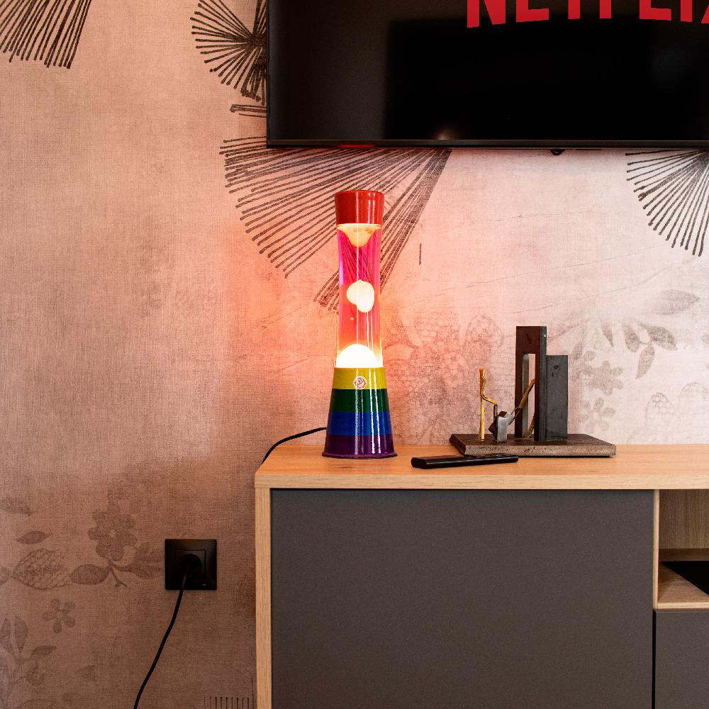 Fisura Lámpara De Lava Arcoiris Líquido Rosa Y Lava Naranja