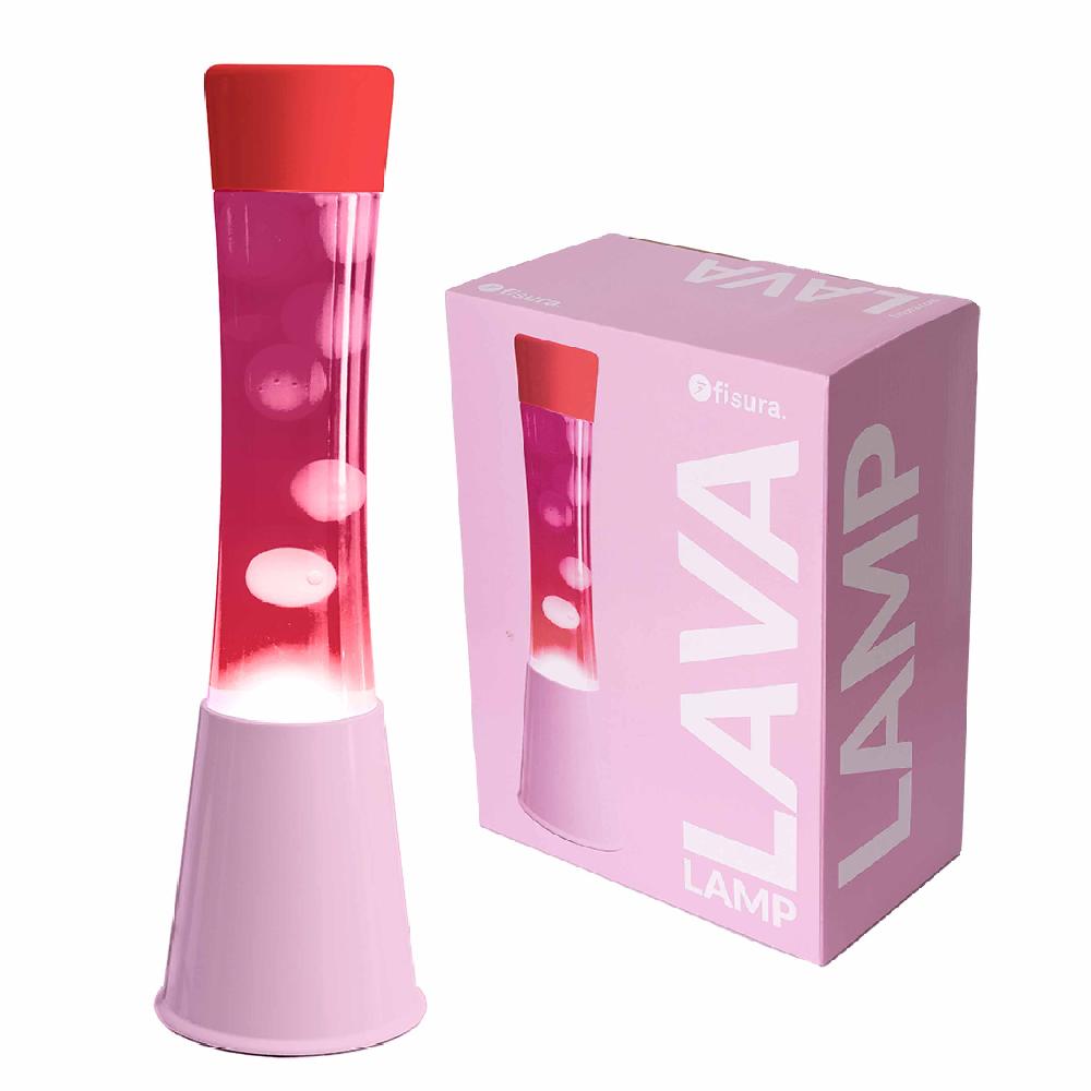 Fisura Lámpara de Lava base rosa con tapa roja líquido rosa y lava transparente