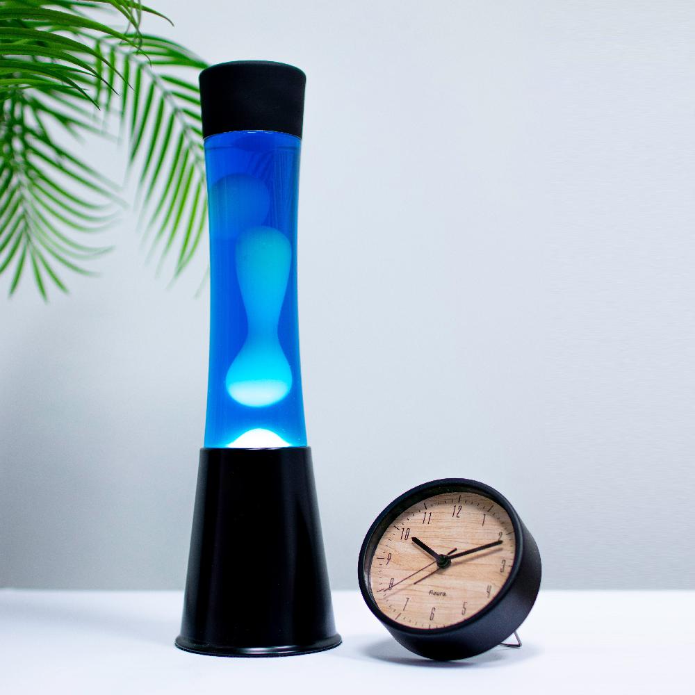 Fisura Lámpara De Lava Blanca De 40 Cm Con Base Negra Y Líquido Azul