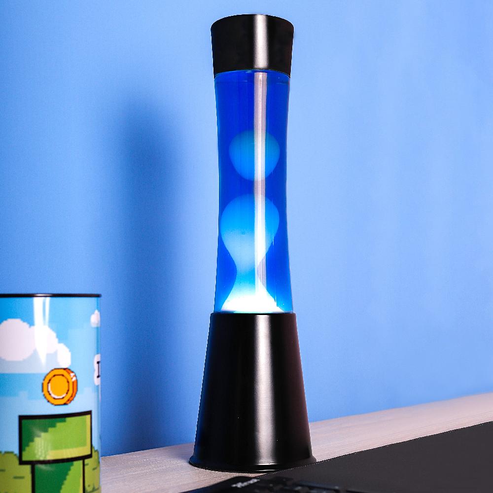 Fisura Lámpara De Lava Blanca De 40 Cm Con Base Negra Y Líquido Azul