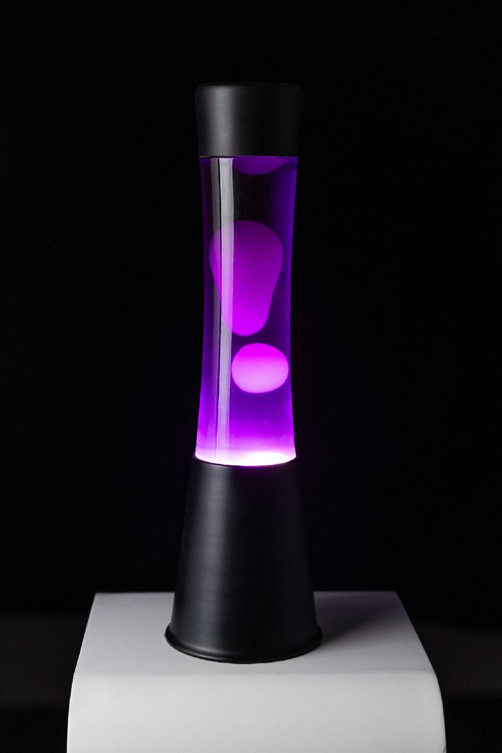 Fisura Lámpara De Lava Blanca De 40 Cm Con Base Negra Y Líquido Morado