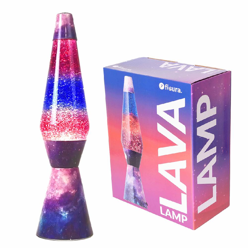 Fisura Lámpara de Lava 'Bullet' con base efecto galaxia líquido morado y purpurina