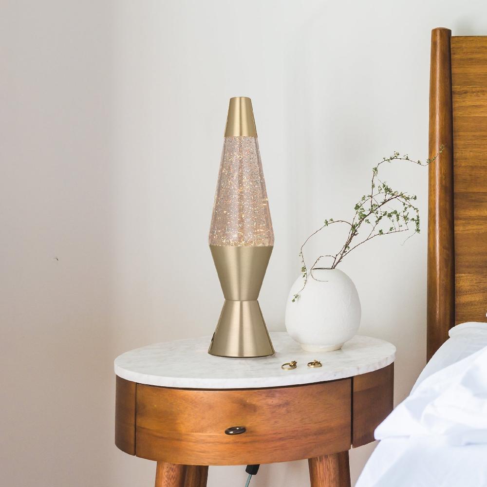 Fisura Lámpara De Lava 'Bullet' Con Base Oro Mate Líquido Transparente Y Lava Purpurina Oro