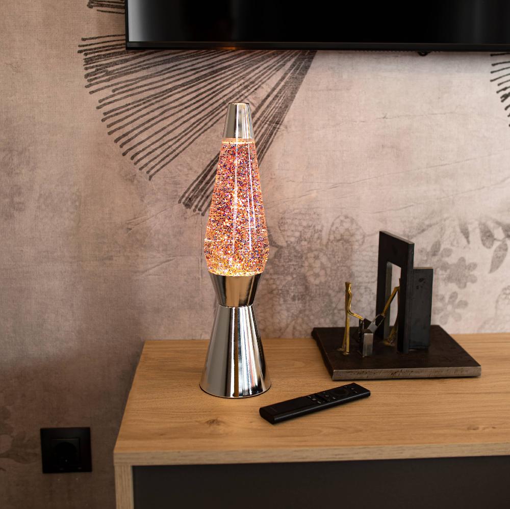 Fisura Lámpara De Lava “Bullet” Con Purpurina Y Base Cromada