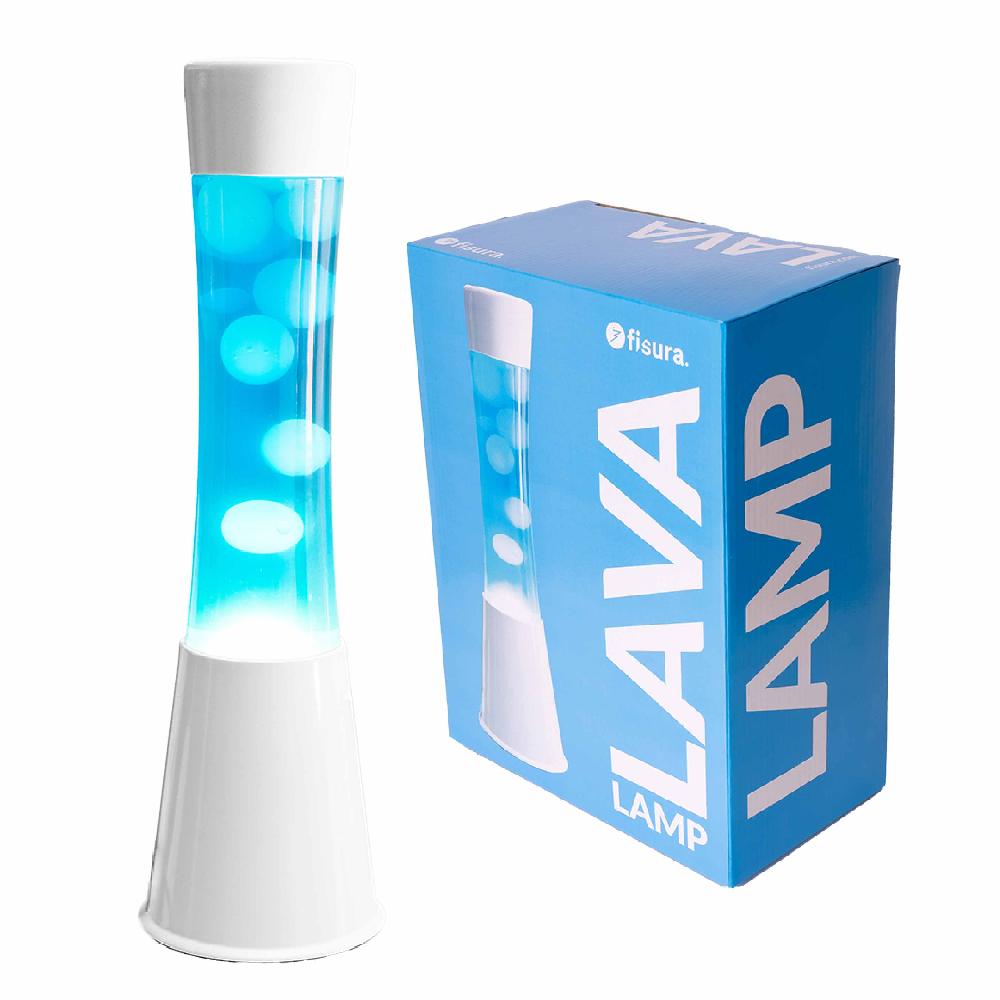 Fisura Lámpara de Lava con base blanca líquido azul y lava color menta