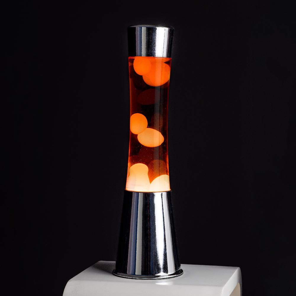 Fisura Lámpara De Lava Con Base Cromo Líquido Naranja Y Lava Naranja