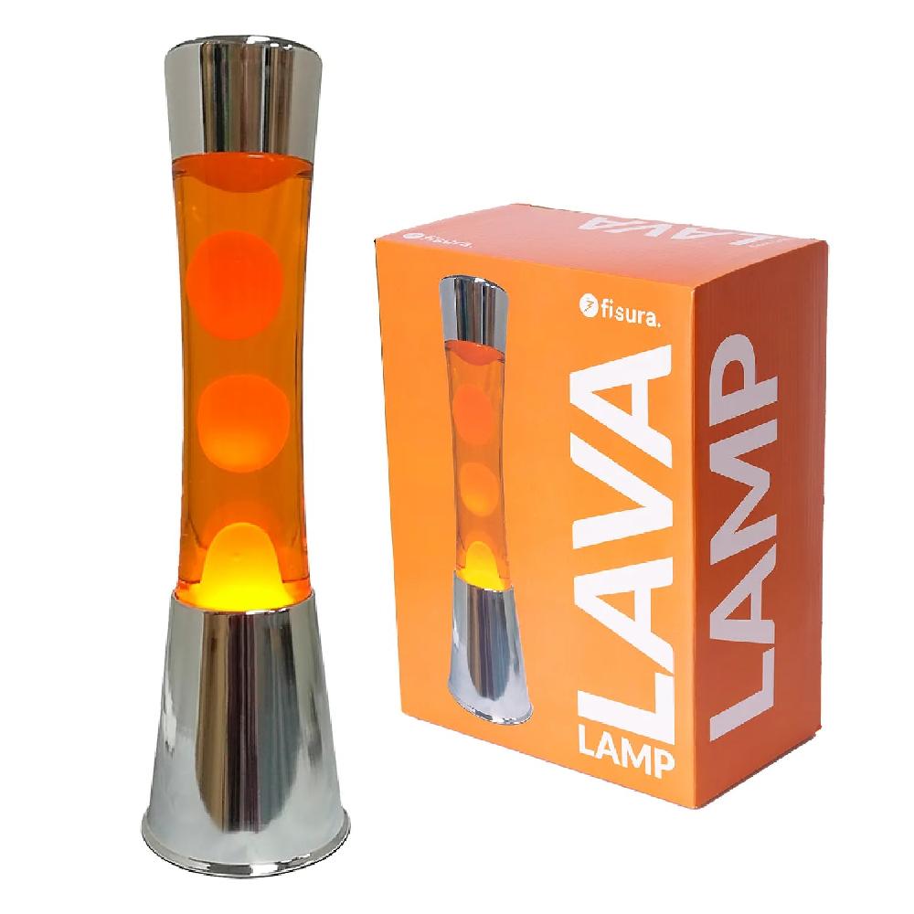 Fisura Lámpara de lava con base cromo líquido naranja y lava naranja