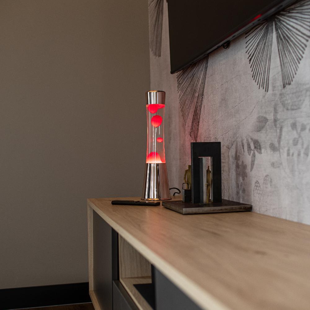 Fisura Lámpara De Lava Con Base Oro Rosa Líquido Transparente Y Lava Magenta