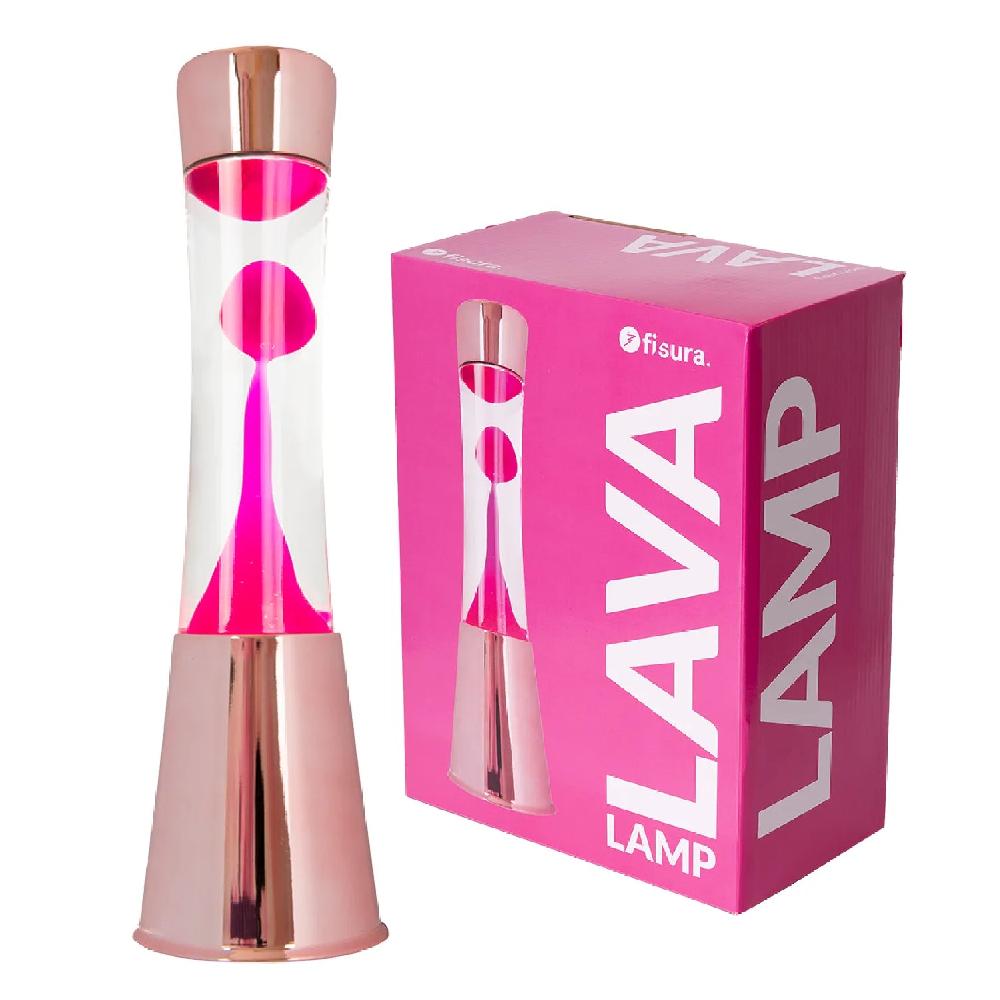 Fisura Lámpara de Lava con base oro rosa líquido transparente y lava magenta
