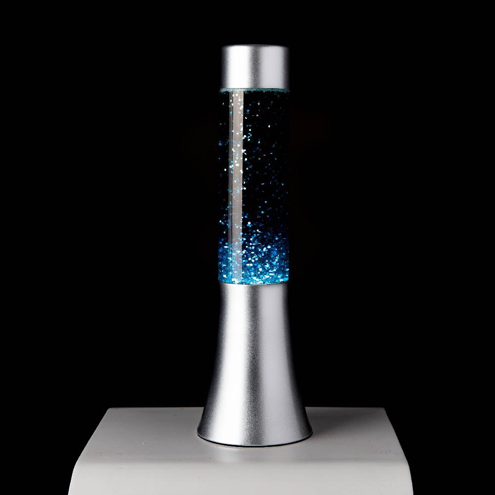 Fisura Lámpara De Lava Glitter De 30 Cm Con Base Plateada Y Líquido Azul