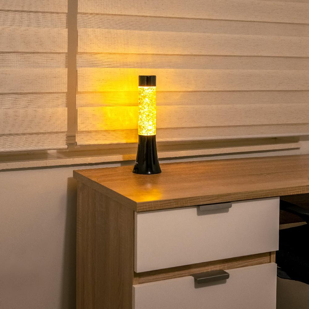 Fisura Lámpara De Lava Glitter De Estrellas De 30 Cm Con Base Negra Y Líquido Amarillo