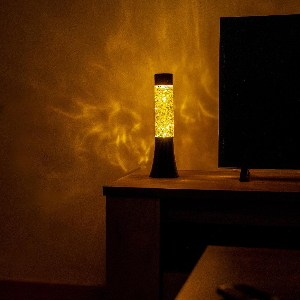 Fisura Lámpara De Lava Glitter De Estrellas De 30 Cm Con Base Negra Y Líquido Amarillo