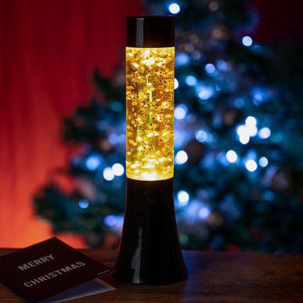 Fisura Lámpara De Lava Glitter De Estrellas De 30 Cm Con Base Negra Y Líquido Amarillo