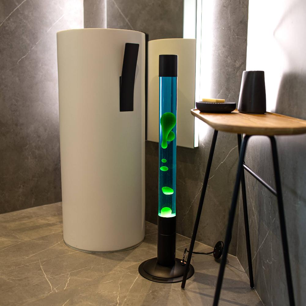 Fisura Lámpara De Lava Grande Verde Con Base Negra Y Líquido Azul