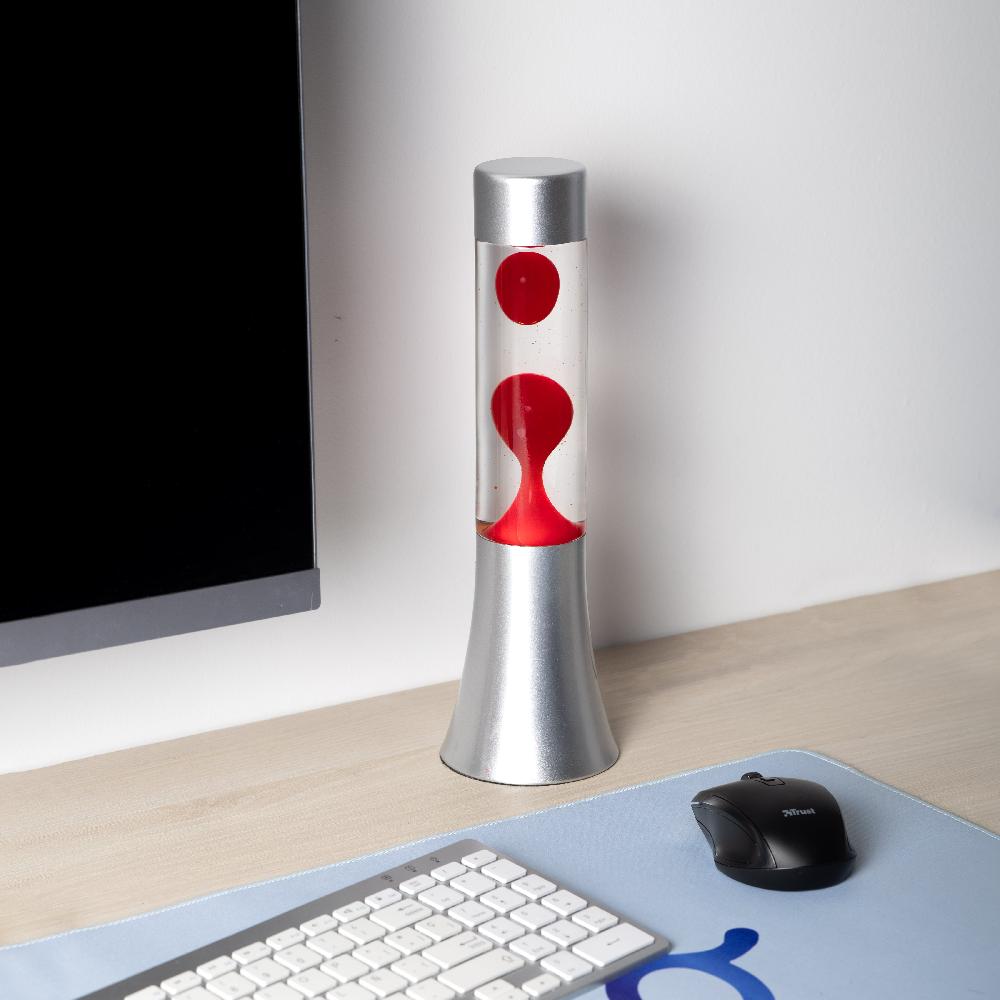 Fisura Lámpara De Lava Roja De 30 Cm Con Base Plateada Y Líquido Transparente