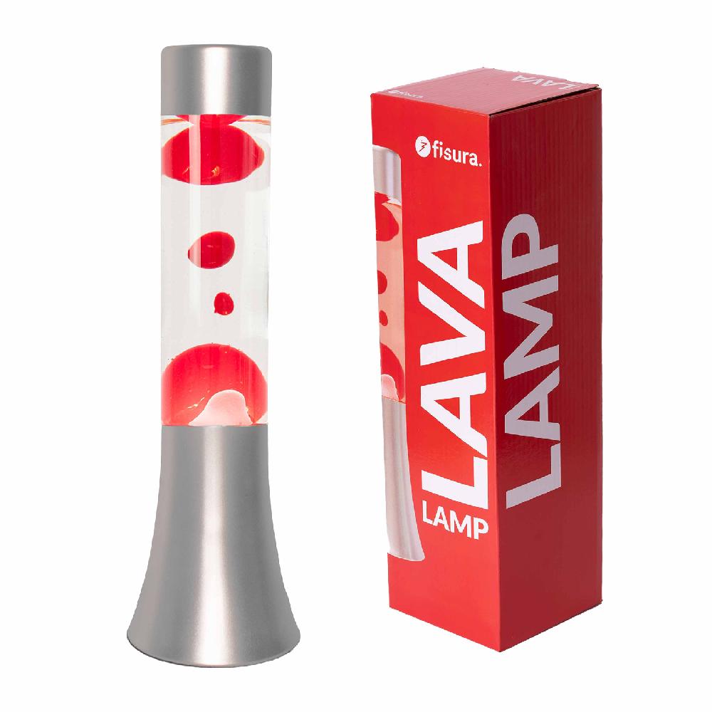Fisura Lámpara de lava roja de 30 cm con base plateada y líquido transparente