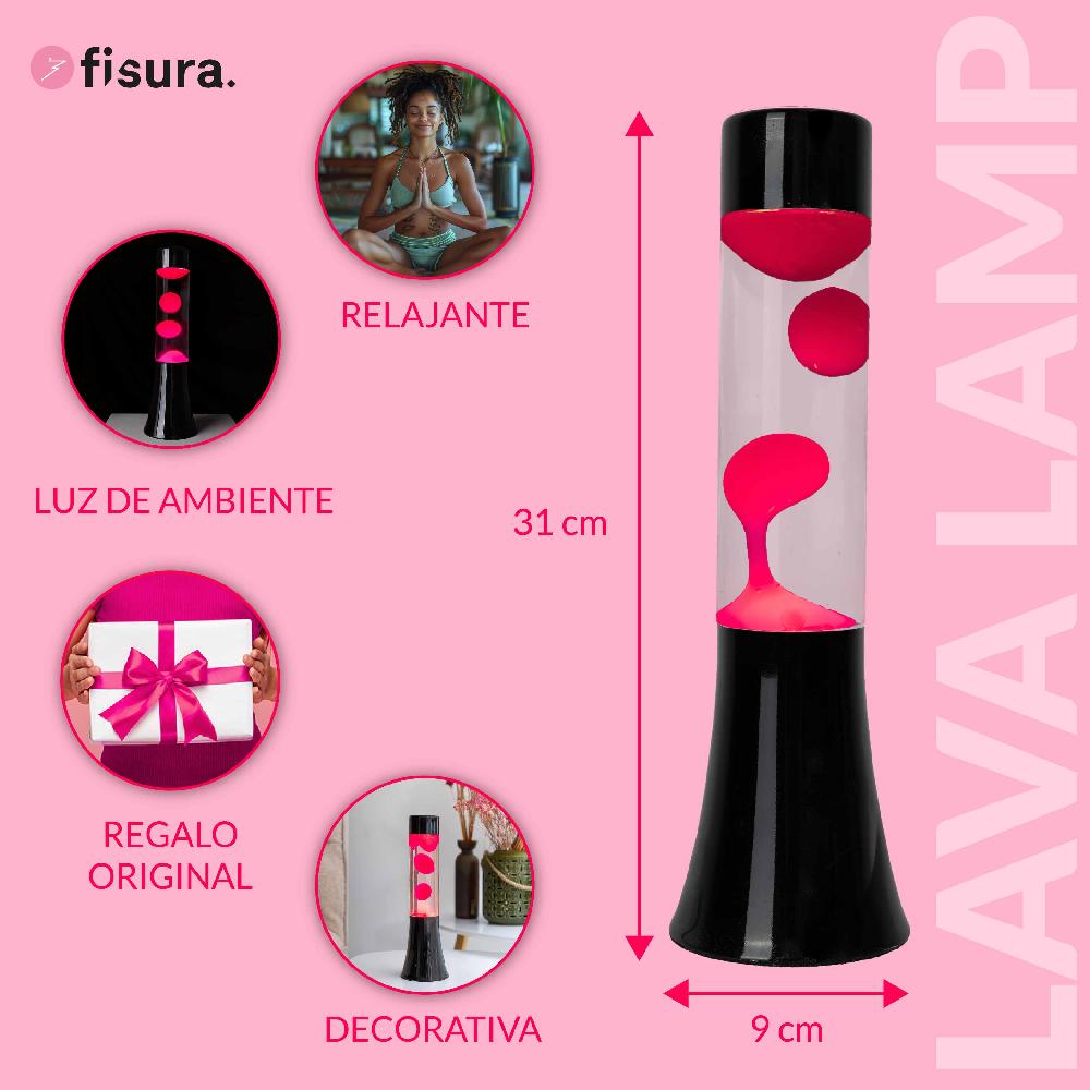 Fisura Lámpara De Lava Rosa De 30 Cm Con Base Negra