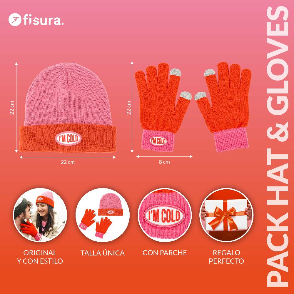 Fisura Pack De Gorro Y Guantes “I’m Cold” Rosa Y Rojo