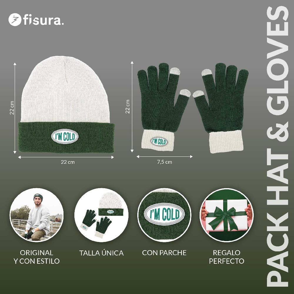 Fisura Pack De Gorro Y Guantes “I’m Cold” Verde Y Gris