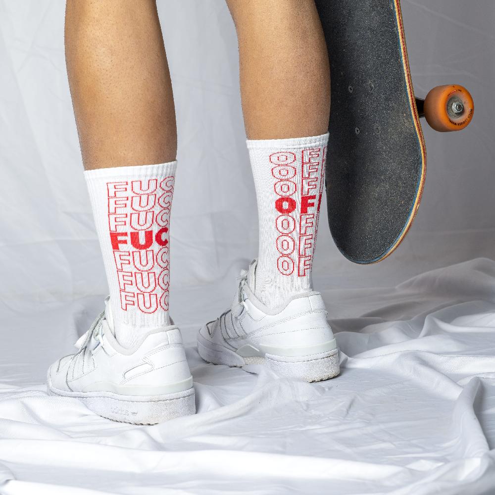 Fisura Par De Calcetines Unisex "Fuck Off" Contornos Rojo