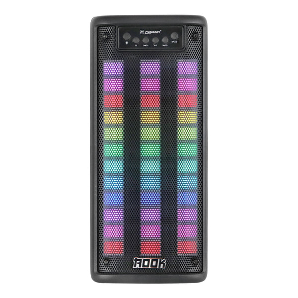 Fussion ISP-24009: Bocina Portátil ROOK de 20 000W P.M.P.O con Bluetooth Radio FM y Luces RGB 2X4"