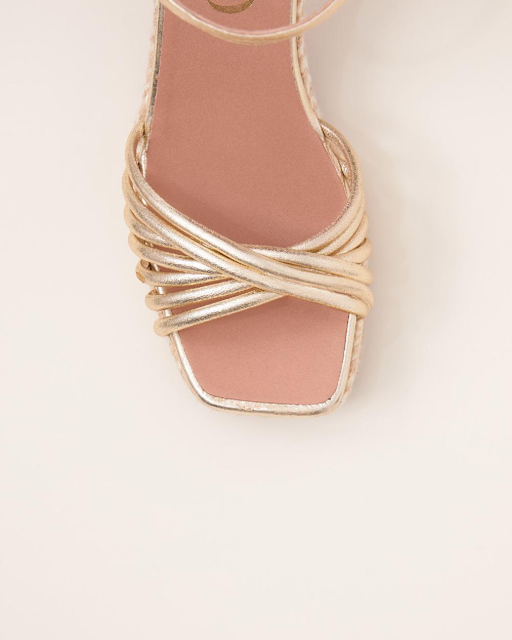 Gaimo Espadrilles Fusca OroSandalias Con Tacón De Yute En Piel Con Detalle Multitiras