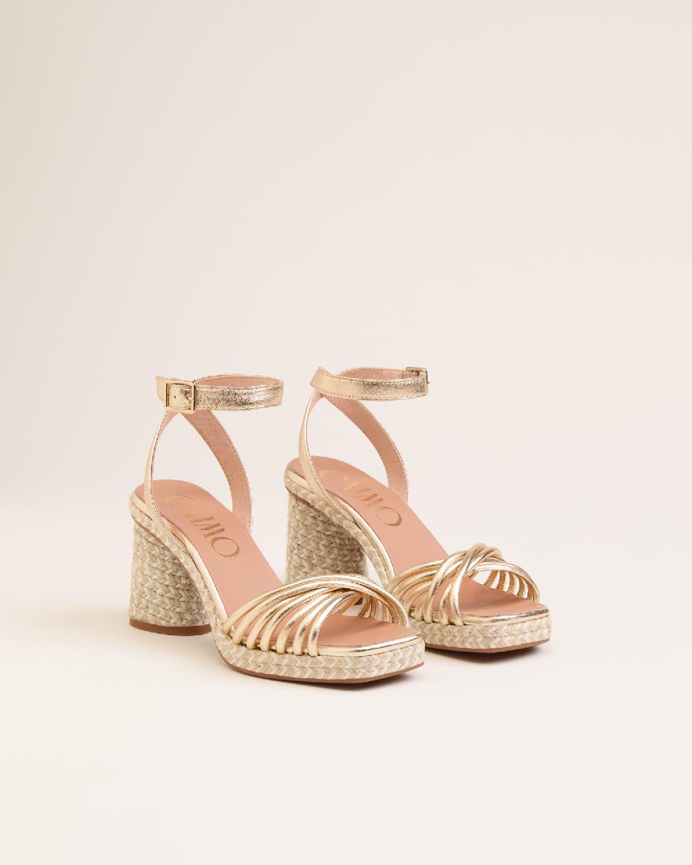 Gaimo Espadrilles Fusca OroSandalias Con Tacón De Yute En Piel Con Detalle Multitiras