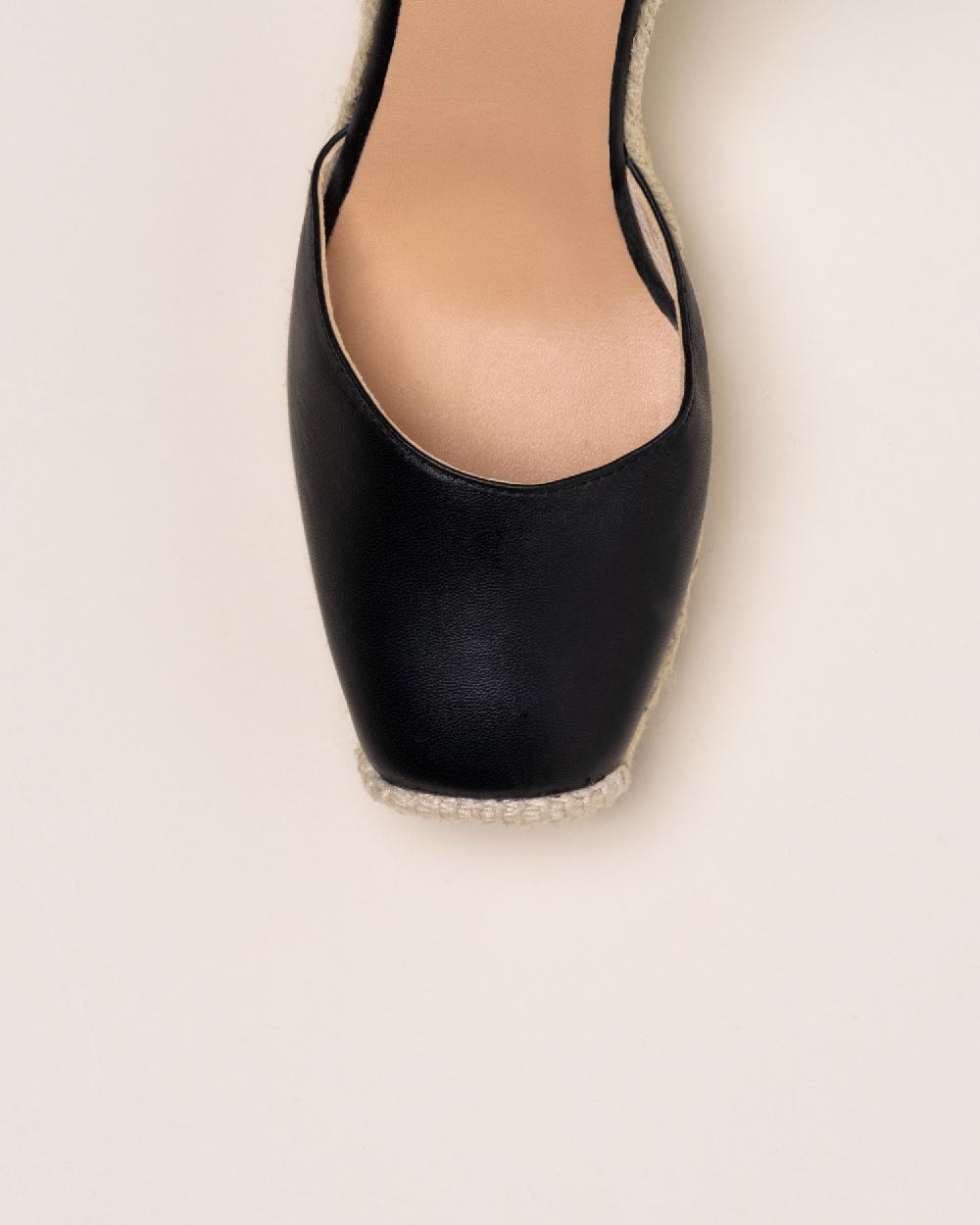 Gaimo Espadrilles Gemi NegroAlpargata De Cuña En Piel Super Soft Y Cintas Deshilachadas