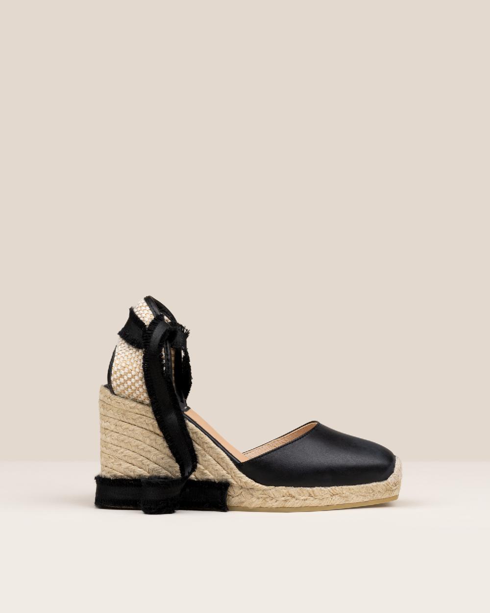 Gaimo espadrilles Gemi NegroAlpargata de cuña en piel super soft y cintas deshilachadas