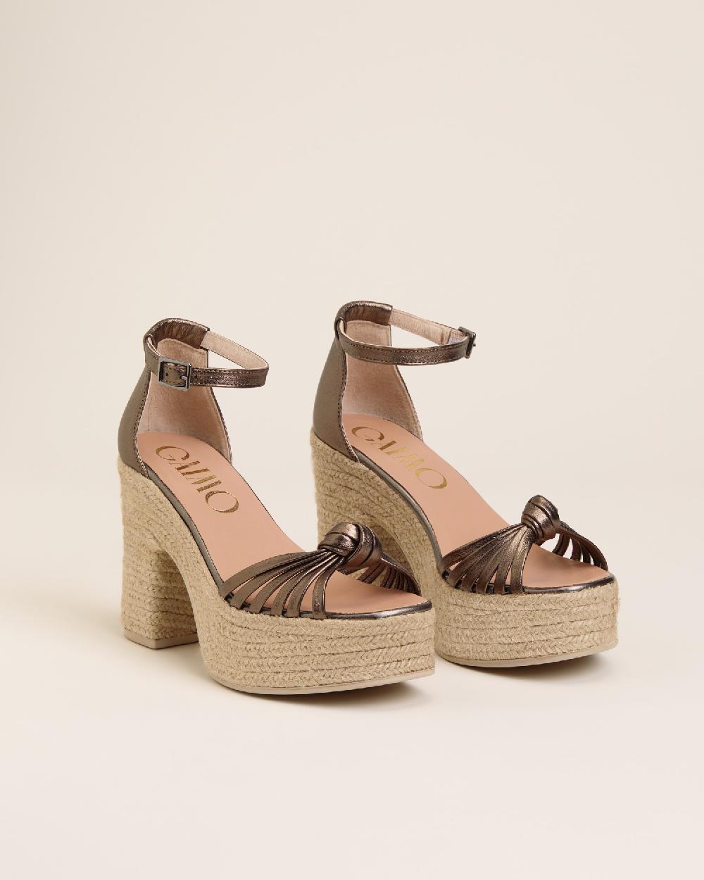 Gaimo Espadrilles Melissa Plata ViejaSandalias Con Tacón De Yute En Piel Con Detalle De Nudo Multitiras