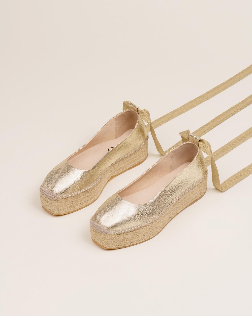 Gaimo Espadrilles Mitsy CarraraBailarinas Con Plataforma De Yute En Piel Grabada Con Cintas