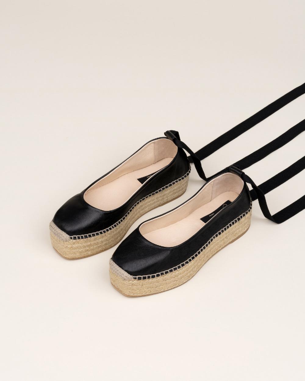 Gaimo Espadrilles Mitsy NegroBailarinas Con Plataforma De Yute En Piel Con Cintas