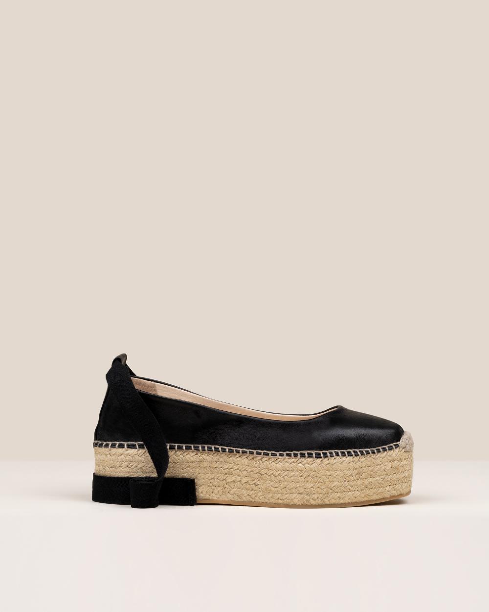Gaimo espadrilles Mitsy NegroBailarinas con plataforma de yute en piel con cintas