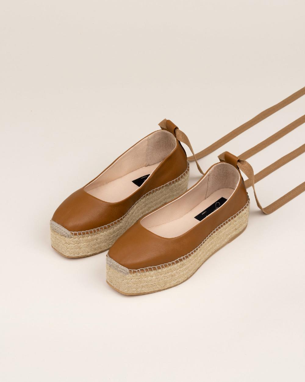 Gaimo Espadrilles Mitsy PralineBailarinas Con Plataforma De Yute En Piel Con Cintas