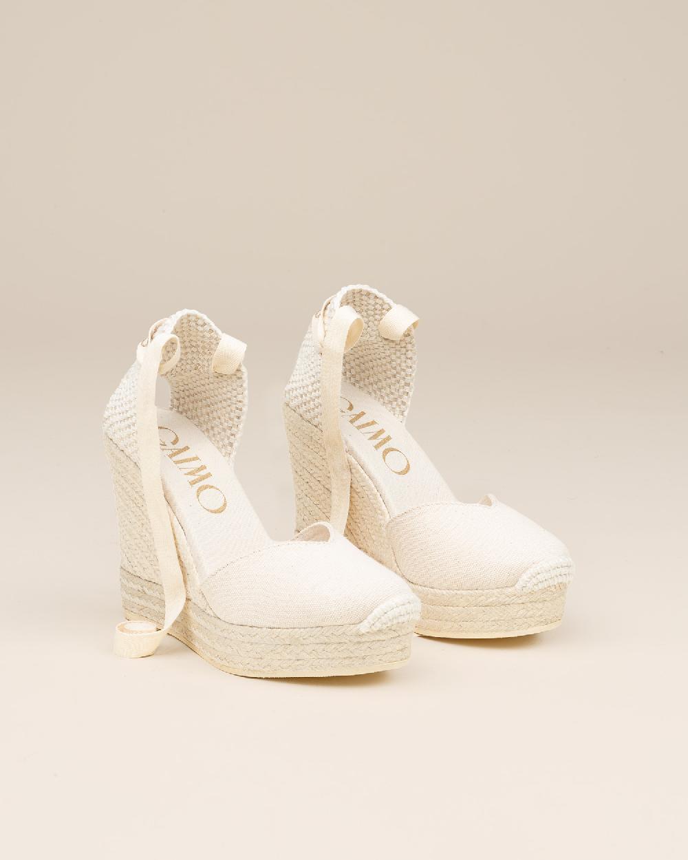 Gaimo Espadrilles Tani CrudoAlpargatas De Cuña Alta Monocolor En Algodón Con Cintas