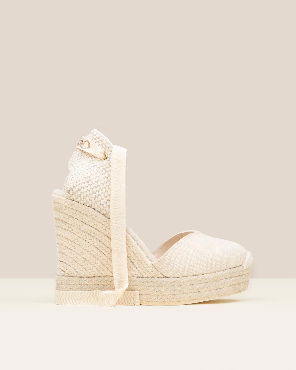 Gaimo espadrilles Tani CrudoAlpargatas de cuña alta monocolor en algodón con cintas