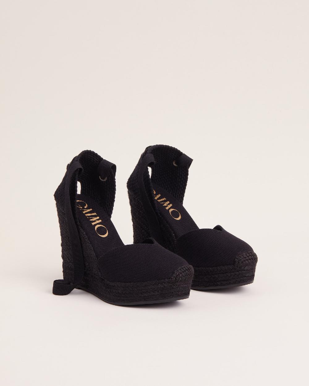 Gaimo Espadrilles Tani NegroAlpargatas De Cuña Alta Monocolor En Algodón Con Cintas