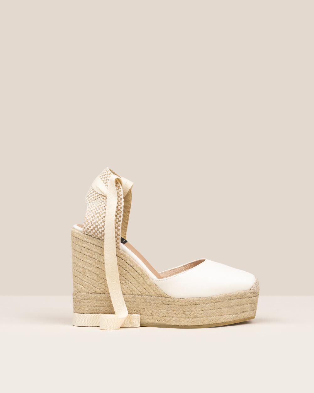 Gaimo espadrilles Tedie MarfilAlpargatas de cuña en piel con cintas