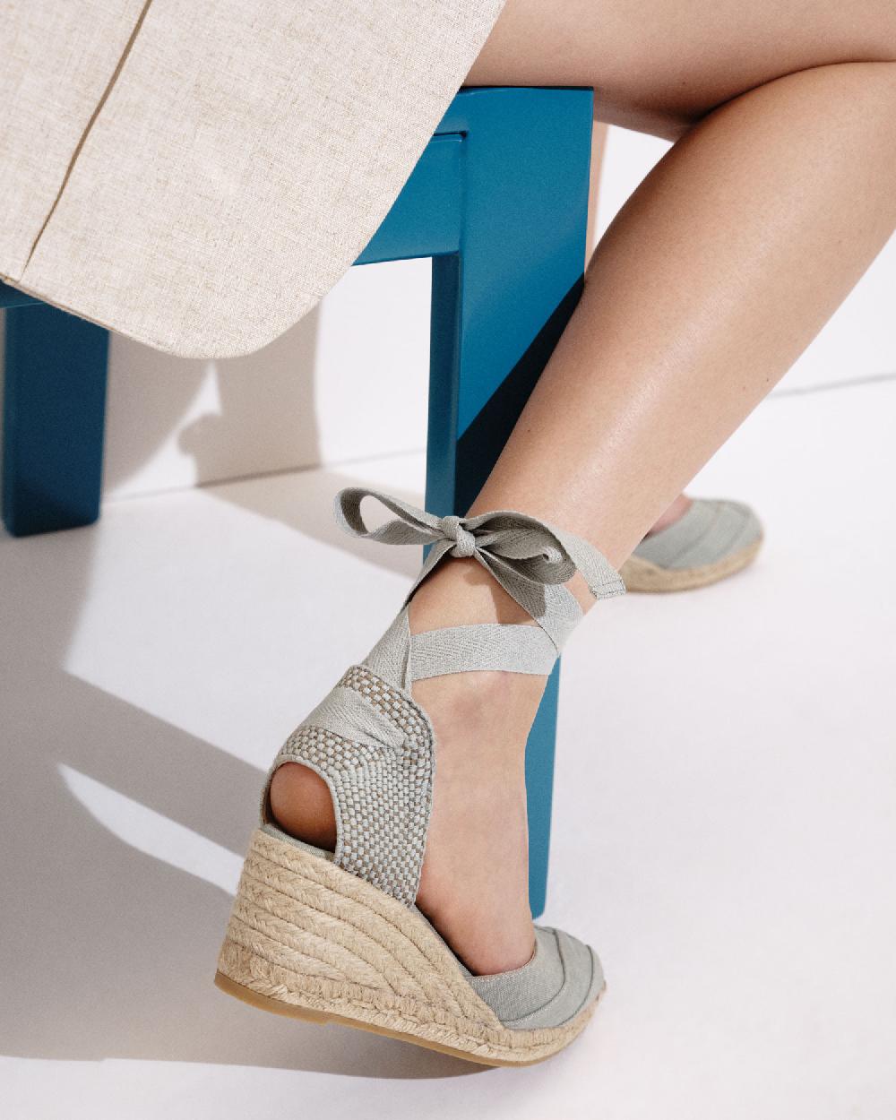 Gaimo Espadrilles Tobi SalviaAlpargatas De Cuña En Algodón Con Cintas Con Punta Cuadrada