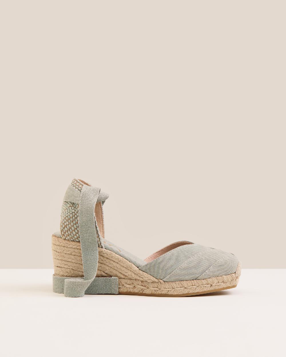 Gaimo espadrilles Tobi SalviaAlpargatas de cuña en algodón con cintas con punta cuadrada