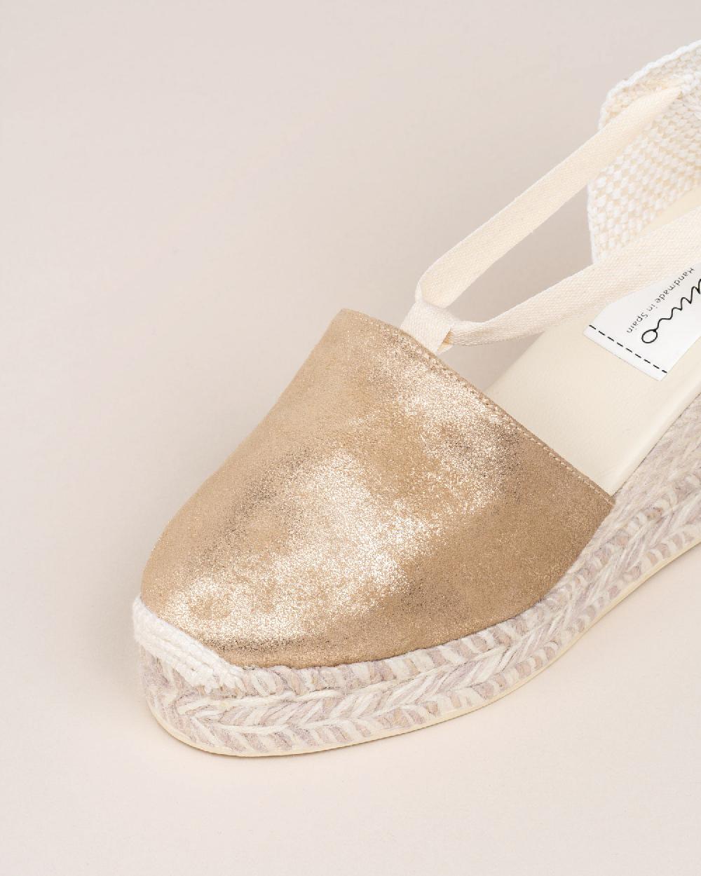Gaimo Espadrilles Valenciana EcruAlpargata De Novia Con Cuña En Piel Metalizada Con Cintas