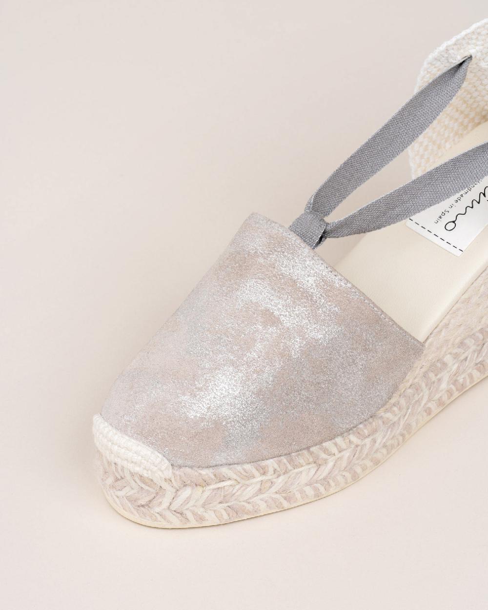 Gaimo Espadrilles Valenciana SilverAlpargatas De Cuña En Piel Metalizada Con Cintas