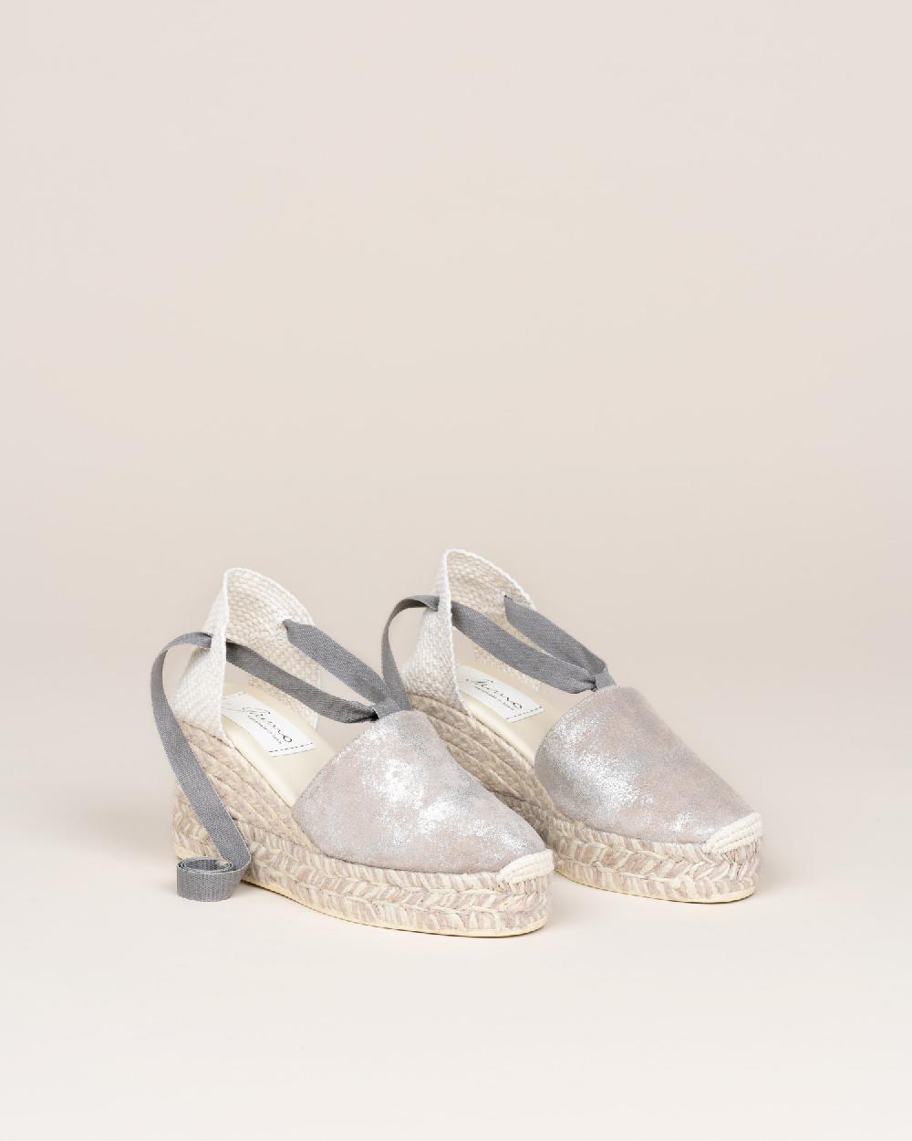 Gaimo Espadrilles Valenciana SilverAlpargatas De Cuña En Piel Metalizada Con Cintas