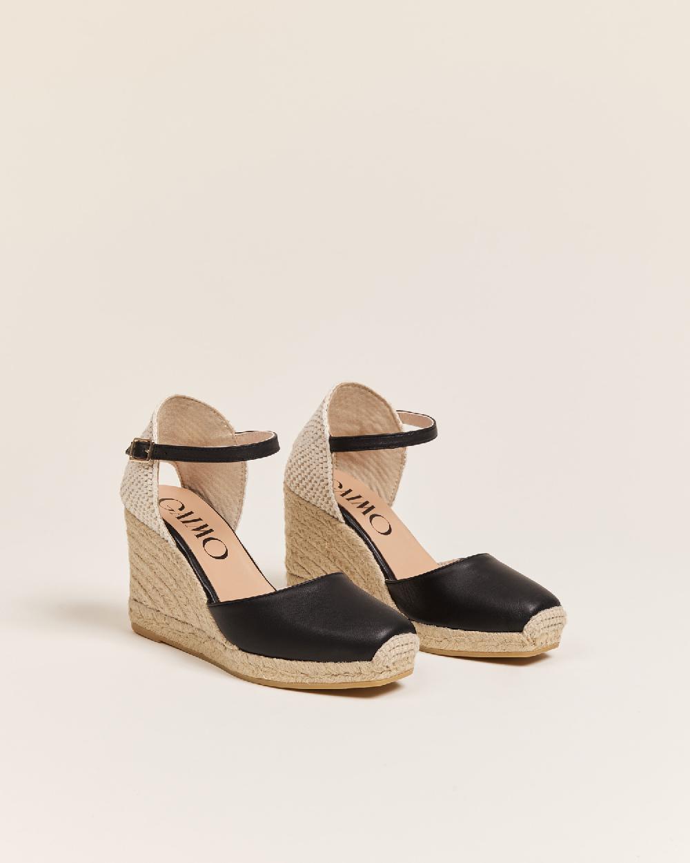 Gaimo Espadrilles Yosie7 NegroAlpargatas De Cuña En Piel Con Punta Cuadrada